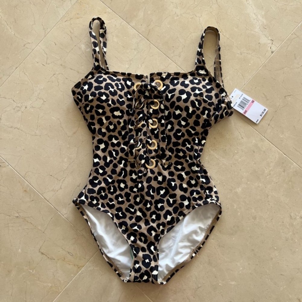 Michael Kors Cheetah Print One Piece Lace-up Swimsuit Size 10